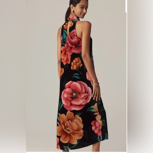 NWT Size XS - Farm Rio Mock-Neck Floral light Velvet Midi Dress (NWT US$ 298) - Picture 4 of 16